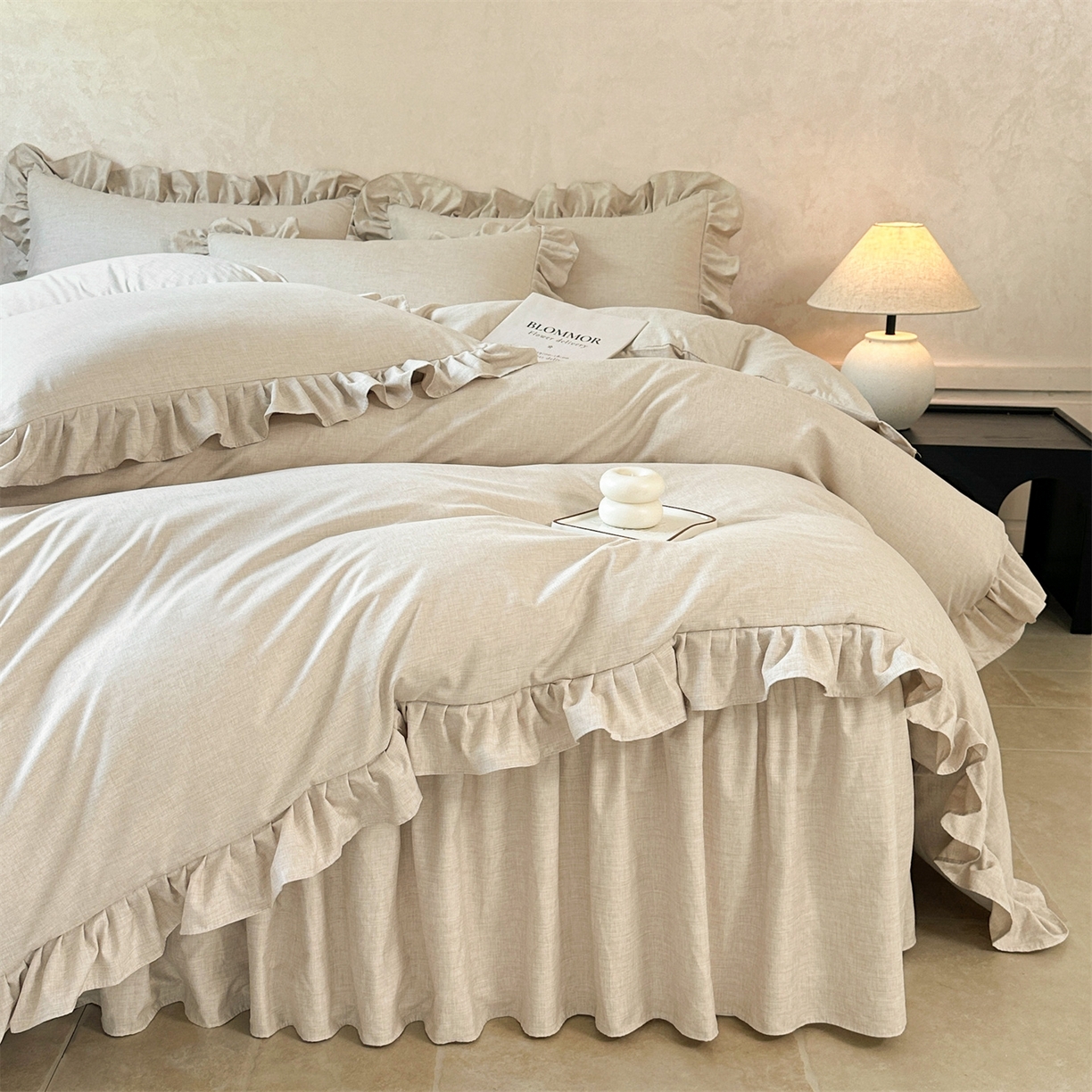 91家纺网 家纺一手货源 找家纺 （总）忘忧草 2026新款纯色色织芙蓉棉床裙四件套-维密系列