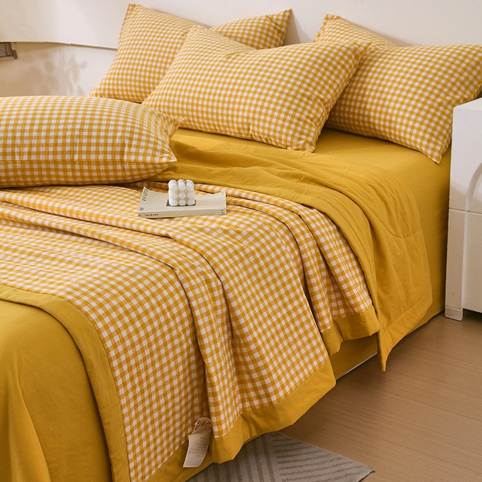 91家纺网 家纺一手货源 找家纺 春皖家纺 2026新款全棉色织宽边棉花夏被-云恋 云恋-黄小格