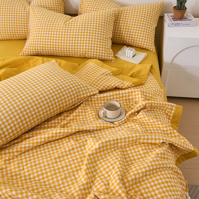 91家纺网 家纺一手货源 找家纺 春皖家纺 2026新款全棉色织宽边棉花夏被-云恋 云恋-黄小格