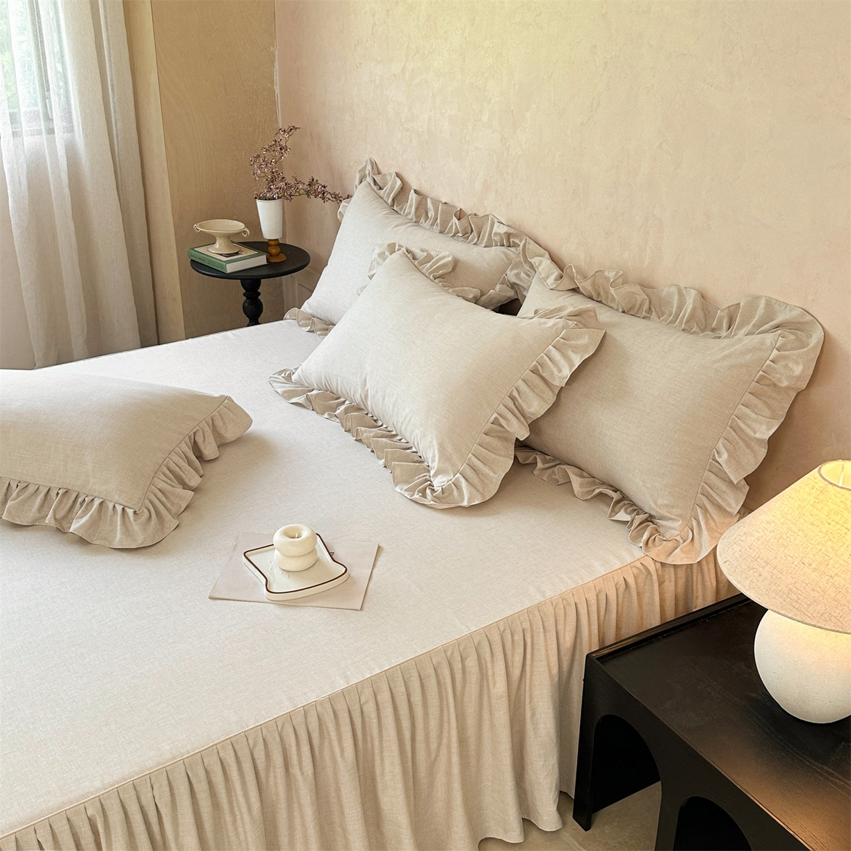 91家纺网 家纺一手货源 找家纺 忘忧草 2026新款纯色色织芙蓉棉床裙四件套-维密系列 维密-香槟米