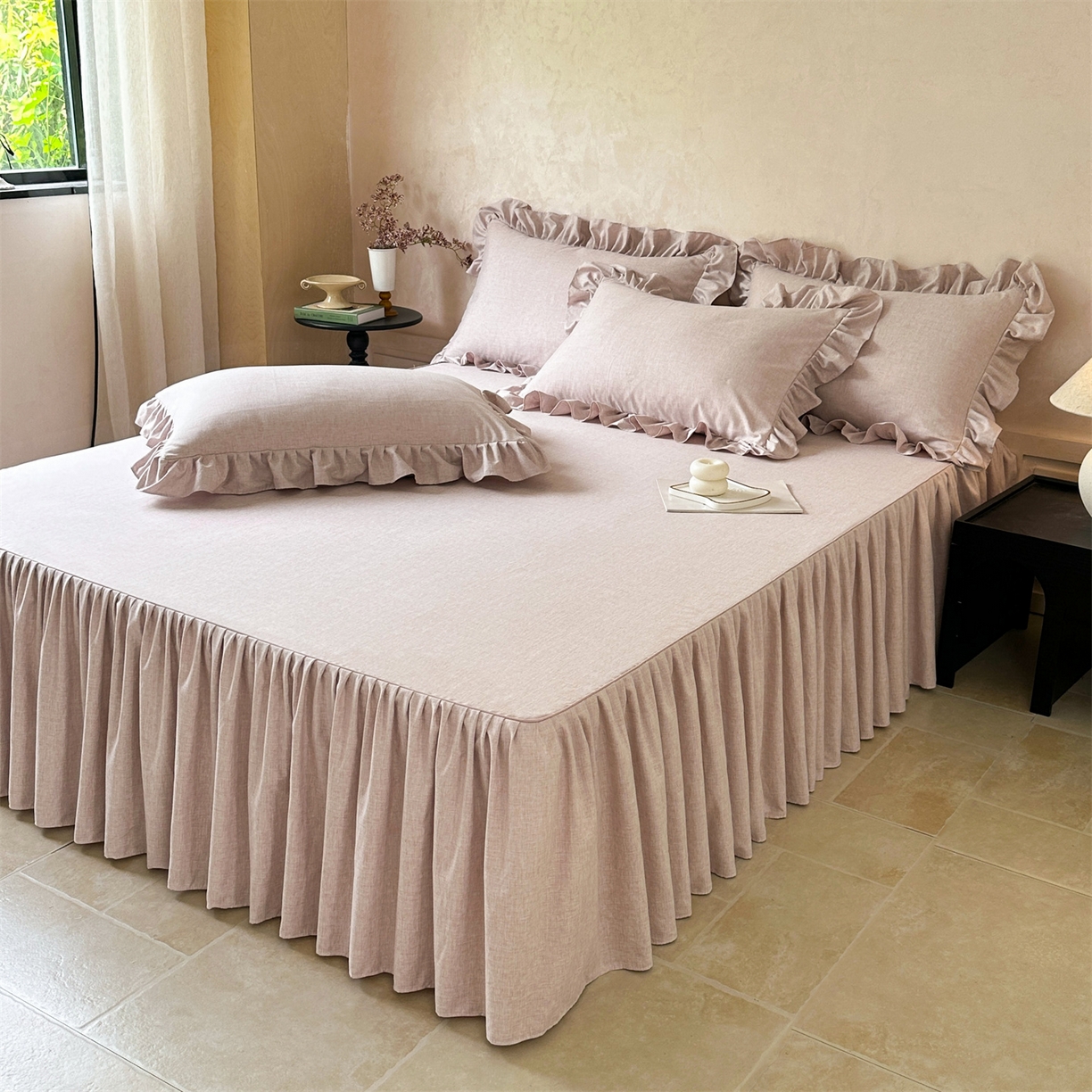 91家纺网 家纺一手货源 找家纺 忘忧草 2026新款纯色色织芙蓉棉床裙四件套-维密系列 维密-丁香紫