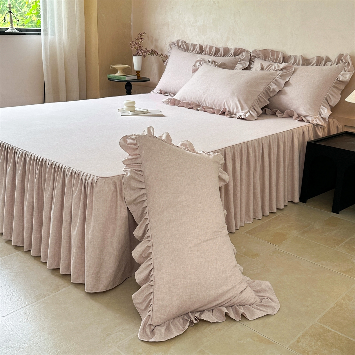 91家纺网 家纺一手货源 找家纺 忘忧草 2026新款纯色色织芙蓉棉床裙四件套-维密系列 维密-丁香紫