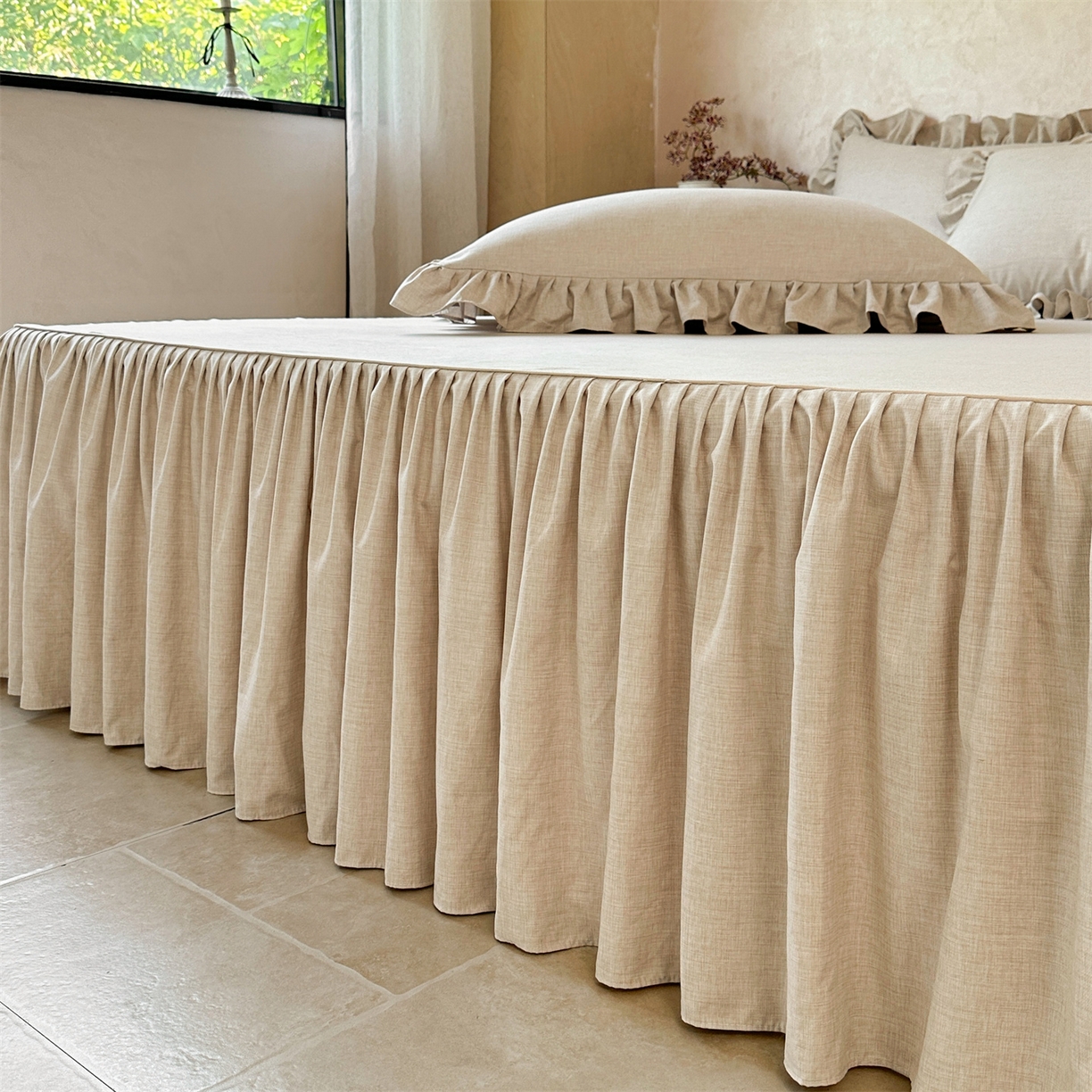 91家纺网 家纺一手货源 找家纺 忘忧草 2026新款纯色色织芙蓉棉床裙四件套-维密系列 维密-香槟米