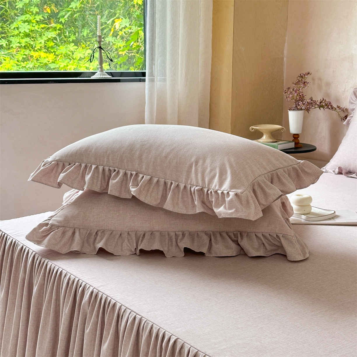 91家纺网 家纺一手货源 找家纺 忘忧草 2026新款纯色色织芙蓉棉床裙四件套-维密系列 维密-丁香紫