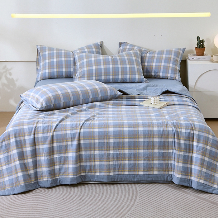 春皖家纺 2026新款全棉色织宽边棉花夏被-云恋 云恋-简兮蓝