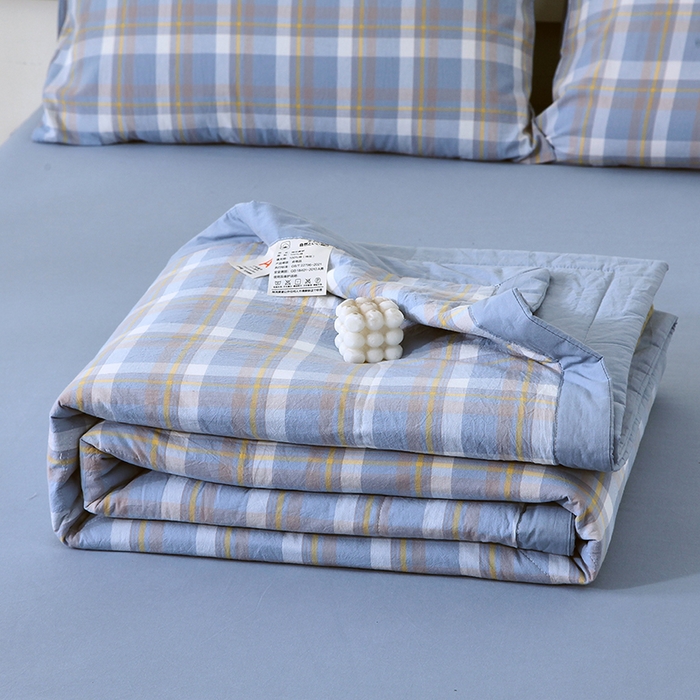 91家纺网 家纺一手货源 找家纺 春皖家纺 2026新款全棉色织宽边棉花夏被-云恋 云恋-简兮蓝