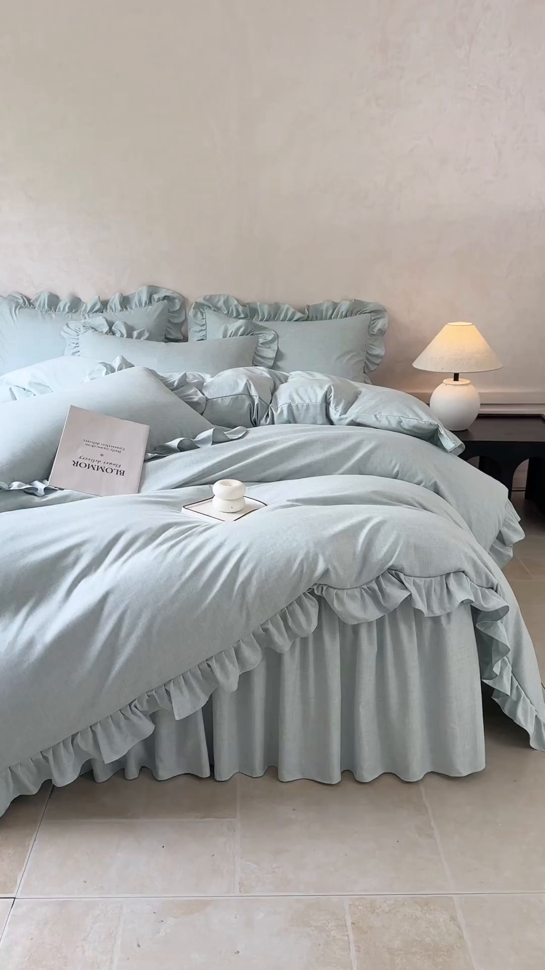 91家纺网 家纺一手货源 找家纺 忘忧草 2026新款纯色色织芙蓉棉床裙四件套-维密系列 维密-薄荷绿