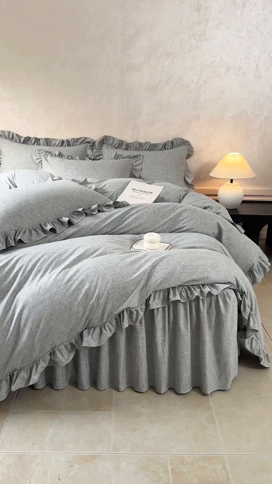 91家纺网 家纺一手货源 找家纺 忘忧草 2026新款纯色色织芙蓉棉床裙四件套-维密系列 维密-沉稳灰