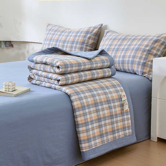 91家纺网 家纺一手货源 找家纺 春皖家纺 2026新款全棉色织宽边棉花夏被-云恋 云恋-蓝调格