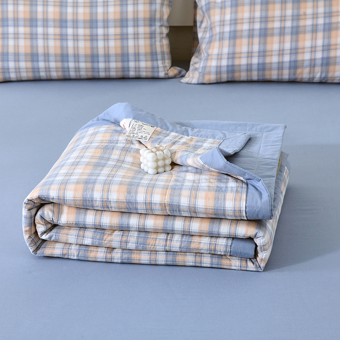 91家纺网 家纺一手货源 找家纺 春皖家纺 2026新款全棉色织宽边棉花夏被-云恋 云恋-蓝调格