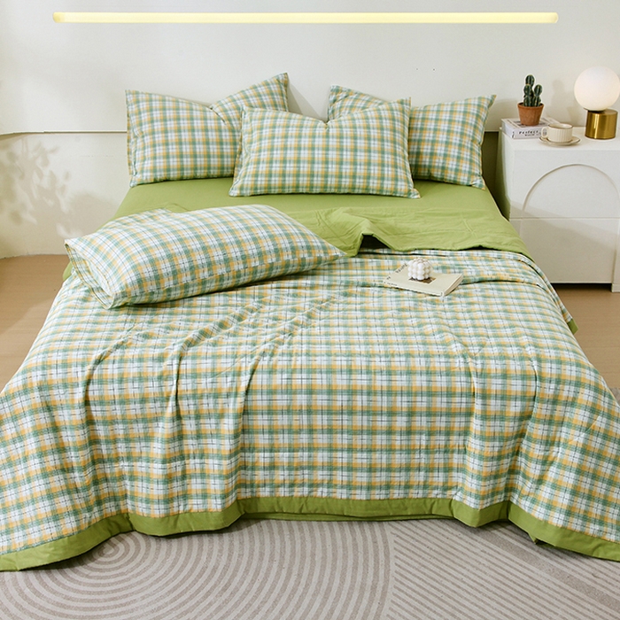 春皖家纺 2026新款全棉色织宽边棉花夏被-云恋 云恋-芒果格