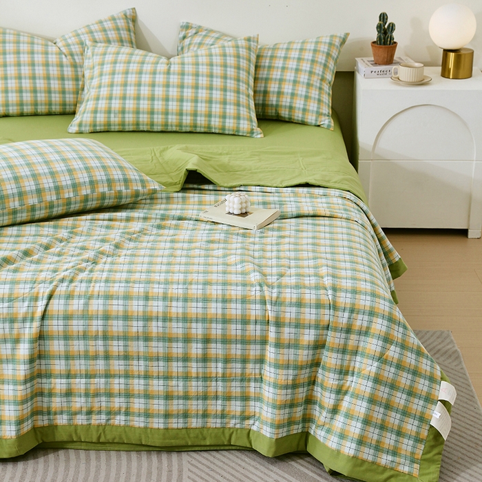 91家纺网 家纺一手货源 找家纺 春皖家纺 2026新款全棉色织宽边棉花夏被-云恋 云恋-芒果格