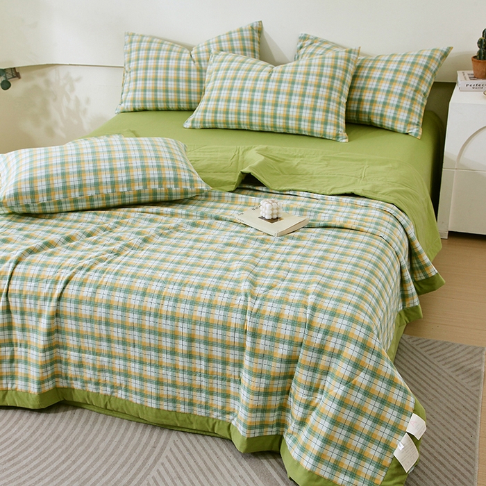 91家纺网 家纺一手货源 找家纺 春皖家纺 2026新款全棉色织宽边棉花夏被-云恋 云恋-芒果格