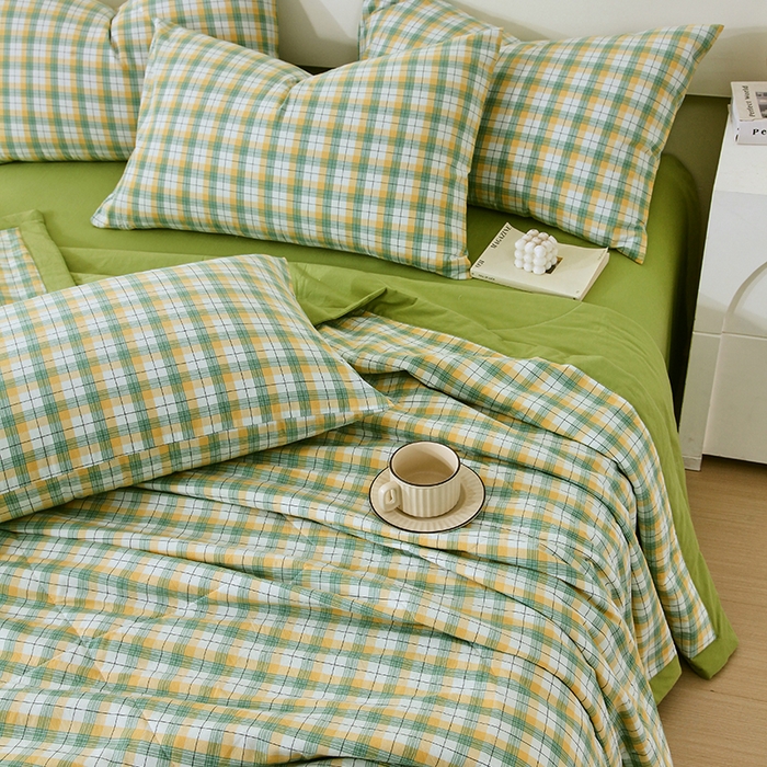 91家纺网 家纺一手货源 找家纺 春皖家纺 2026新款全棉色织宽边棉花夏被-云恋 云恋-芒果格