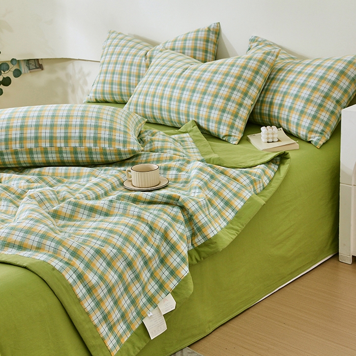 91家纺网 家纺一手货源 找家纺 春皖家纺 2026新款全棉色织宽边棉花夏被-云恋 云恋-芒果格