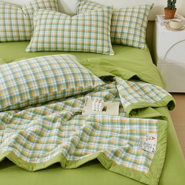 91家纺网 家纺一手货源 找家纺 春皖家纺 2026新款全棉色织宽边棉花夏被-云恋 云恋-芒果格