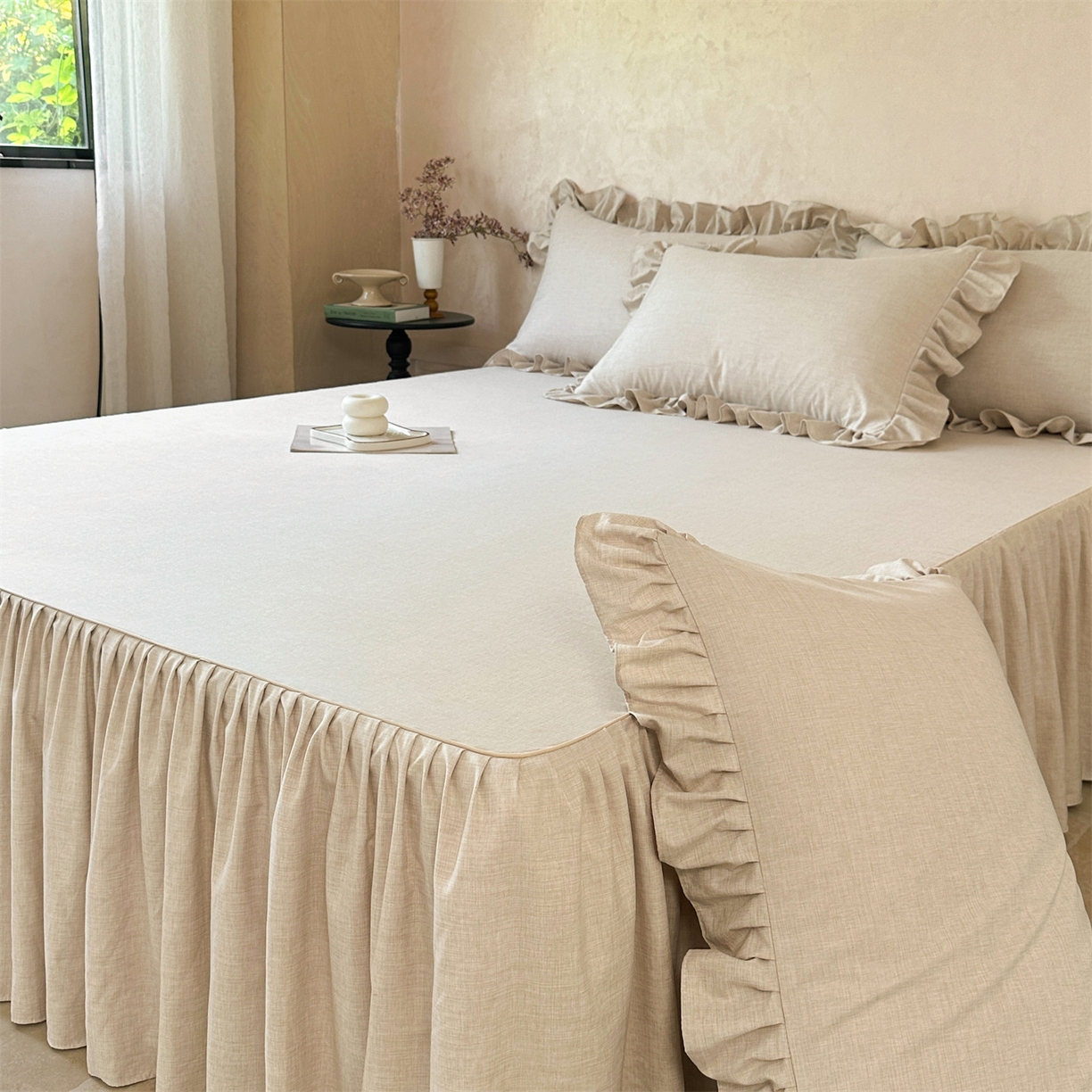 91家纺网 家纺一手货源 找家纺 （总）忘忧草 2026新款纯色色织芙蓉棉单床裙-维密系列