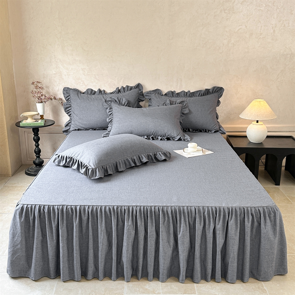 91家纺网 家纺一手货源 找家纺 （总）忘忧草 2026新款纯色色织芙蓉棉单床裙-维密系列