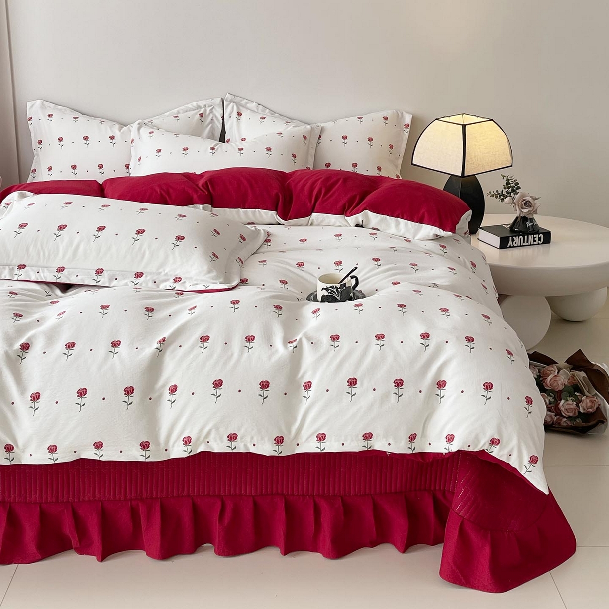 91家纺网 家纺一手货源 找家纺 麦田家纺 2026新款皱皱水洗棉床盖款四件套 卡地亚-红