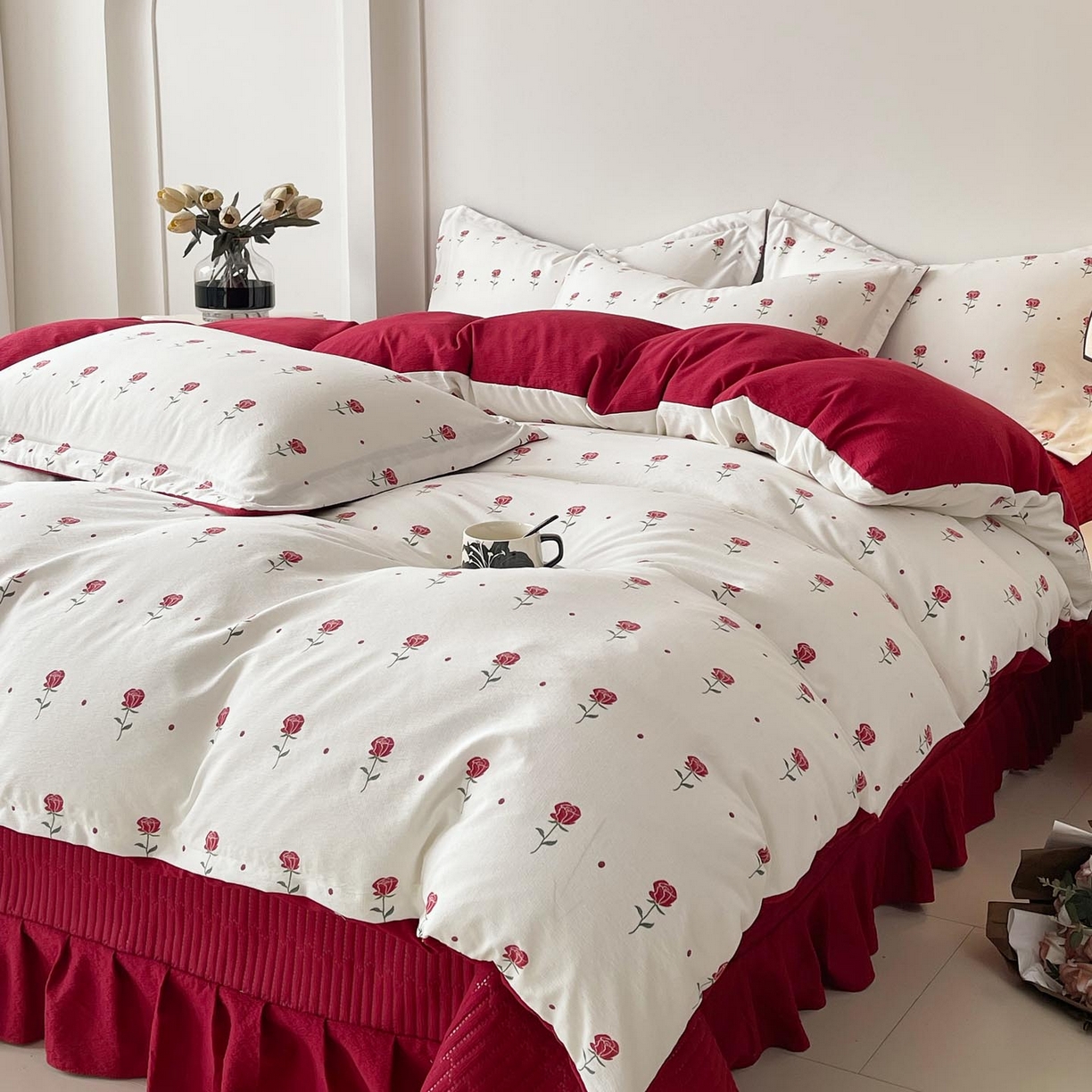 91家纺网 家纺一手货源 找家纺 麦田家纺 2026新款皱皱水洗棉床盖款四件套 卡地亚-红