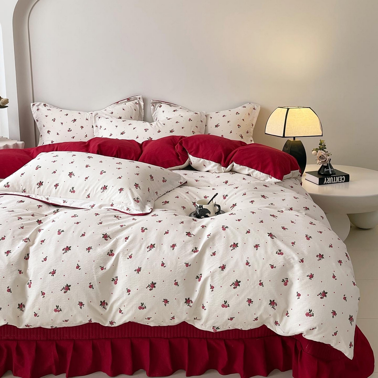 91家纺网 家纺一手货源 找家纺 麦田家纺 2026新款皱皱水洗棉床盖款四件套 玫瑰园