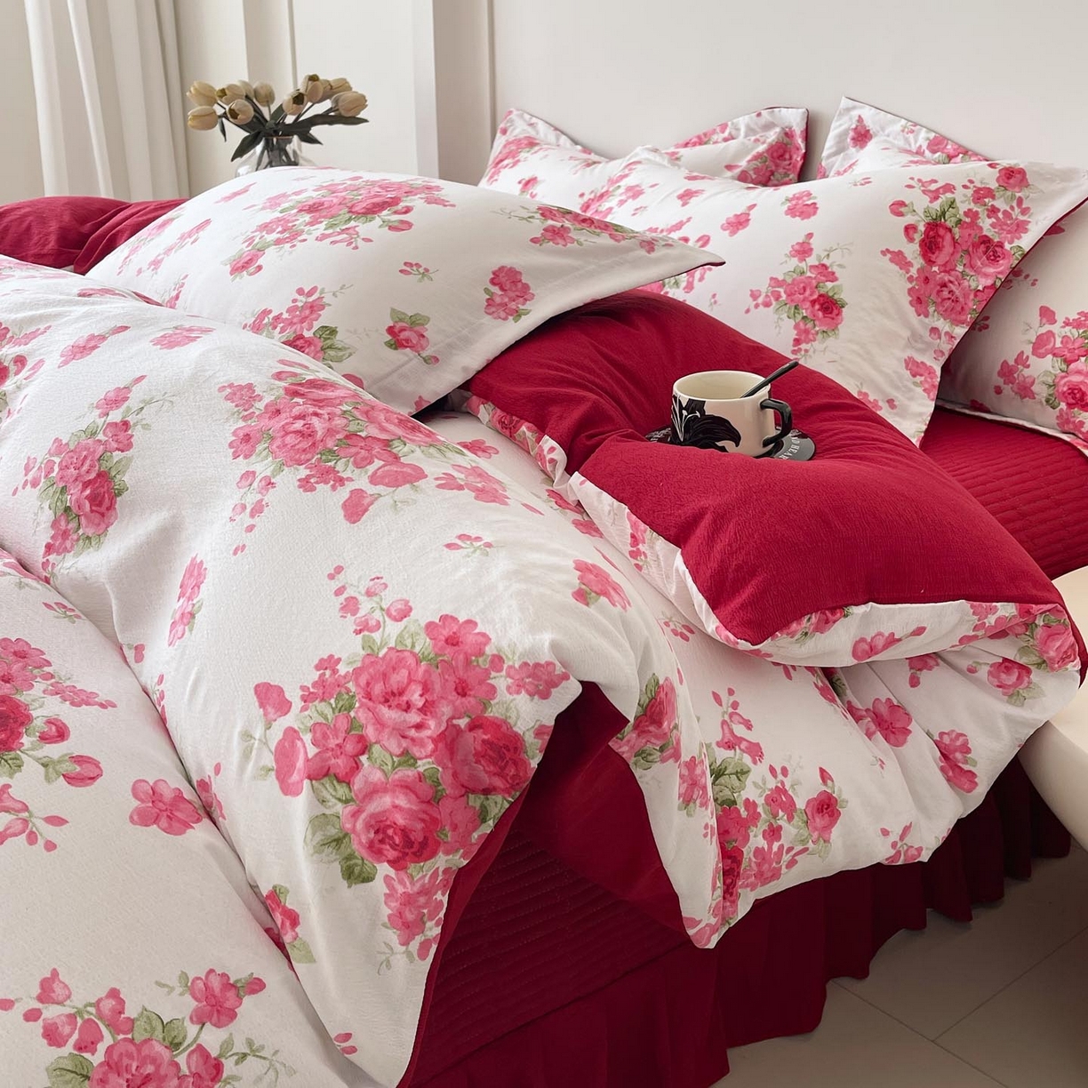 91家纺网 家纺一手货源 找家纺 麦田家纺 2026新款皱皱水洗棉床盖款四件套 安妮