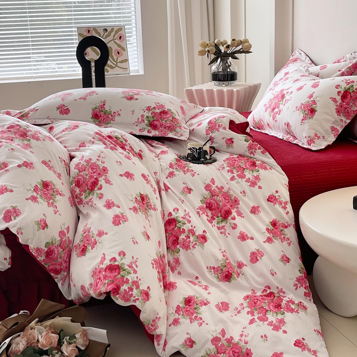 91家纺网 家纺一手货源 找家纺 麦田家纺 2026新款皱皱水洗棉床盖款四件套 安妮