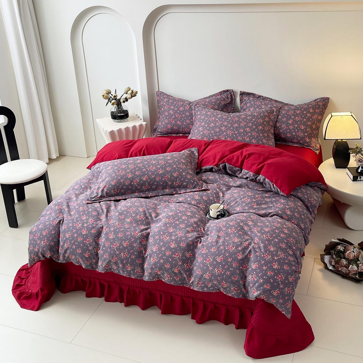 91家纺网 家纺一手货源 找家纺 麦田家纺 2026新款皱皱水洗棉床盖款四件套 繁花