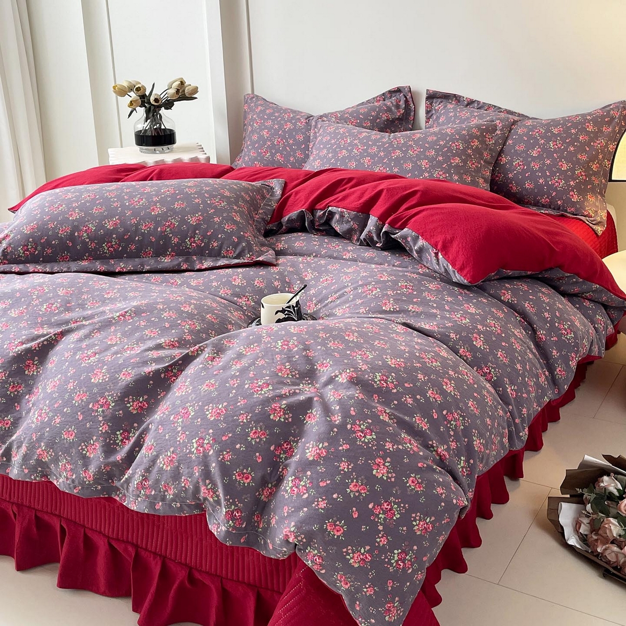 91家纺网 家纺一手货源 找家纺 麦田家纺 2026新款皱皱水洗棉床盖款四件套 繁花