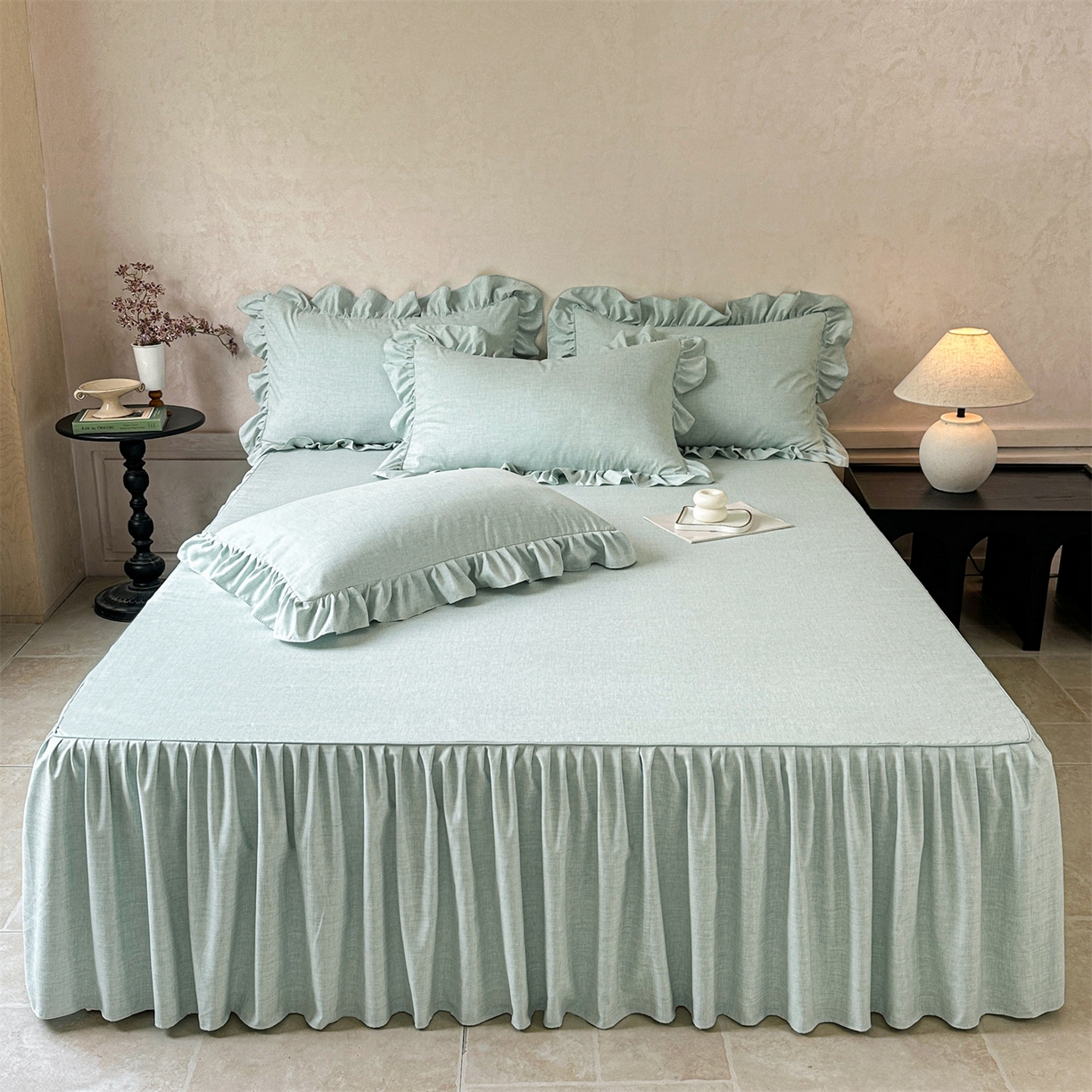 忘忧草 2026新款纯色色织芙蓉棉单床裙-维密系列 维密-薄荷绿