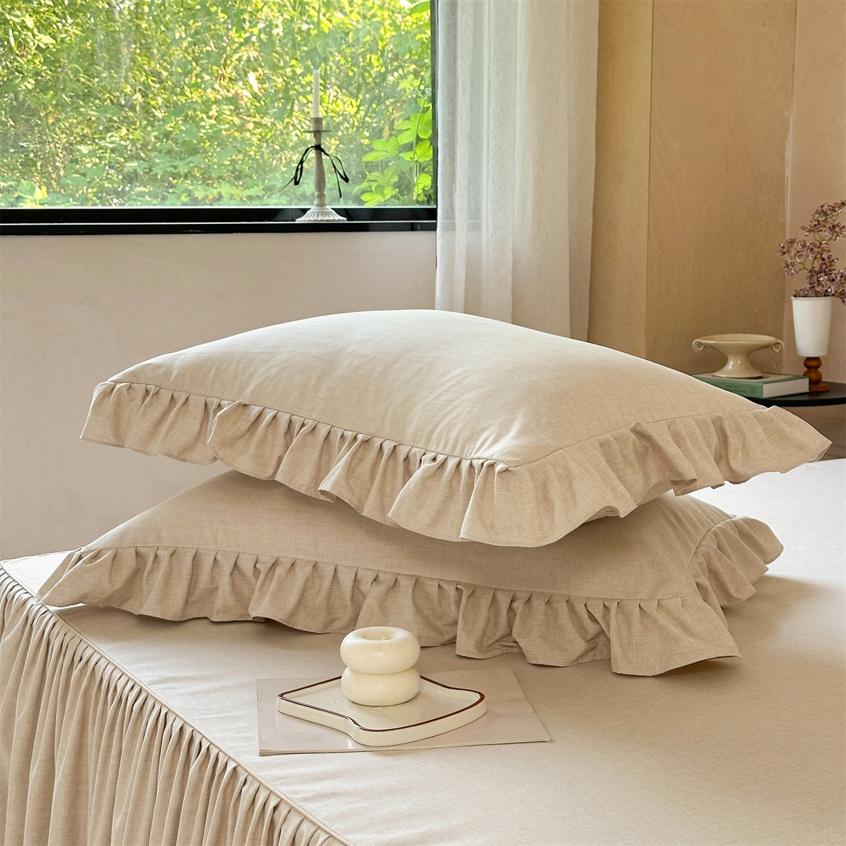 91家纺网 家纺一手货源 找家纺 忘忧草 2026新款纯色色织芙蓉棉单床裙-维密系列 维密-香槟米