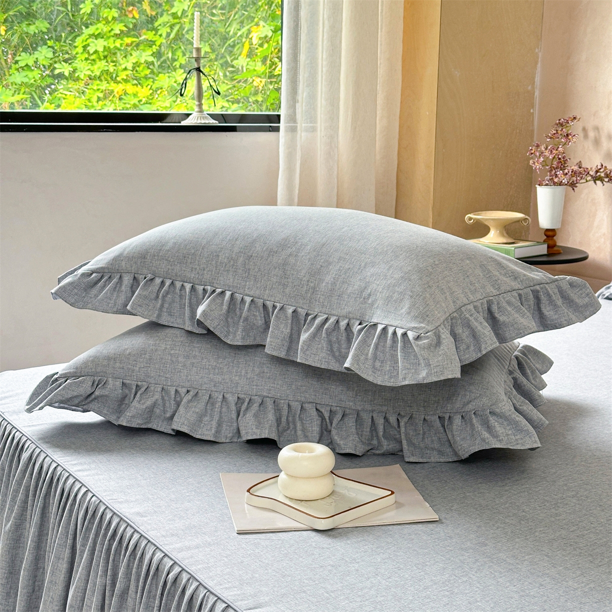 91家纺网 家纺一手货源 找家纺 忘忧草 2026新款纯色色织芙蓉棉单床裙-维密系列 维密-宁静蓝