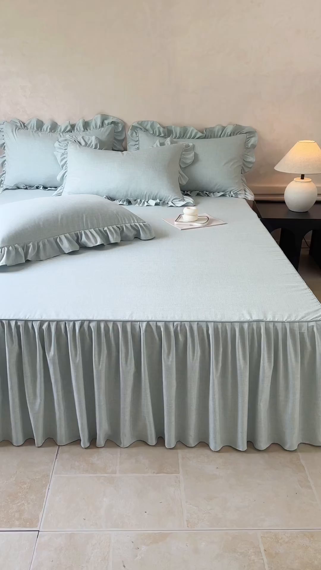 91家纺网 家纺一手货源 找家纺 忘忧草 2026新款纯色色织芙蓉棉单床裙-维密系列 维密-薄荷绿