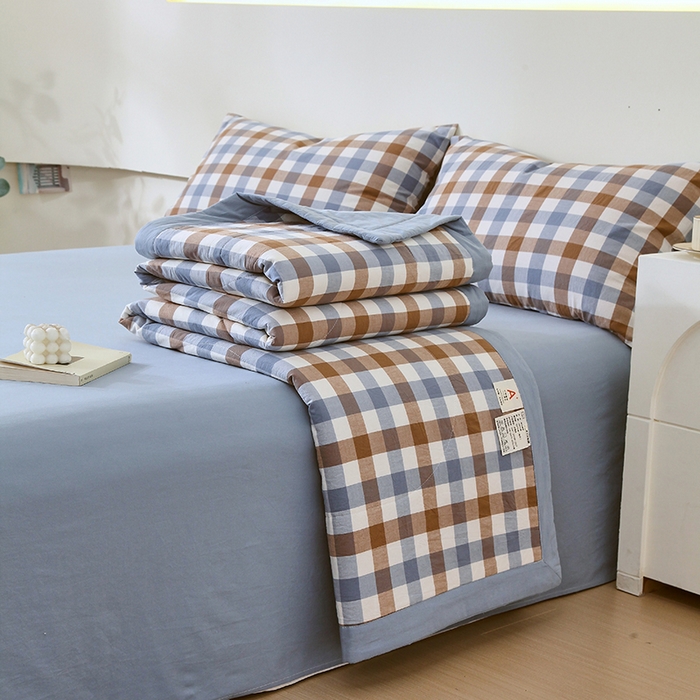 91家纺网 家纺一手货源 找家纺 春皖家纺 2026新款全棉色织宽边棉花夏被-云恋 云恋-七彩格