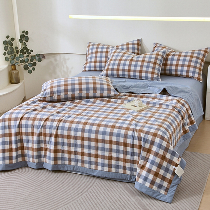 91家纺网 家纺一手货源 找家纺 春皖家纺 2026新款全棉色织宽边棉花夏被-云恋 云恋-七彩格