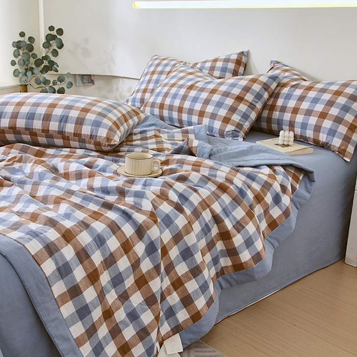 91家纺网 家纺一手货源 找家纺 春皖家纺 2026新款全棉色织宽边棉花夏被-云恋 云恋-七彩格