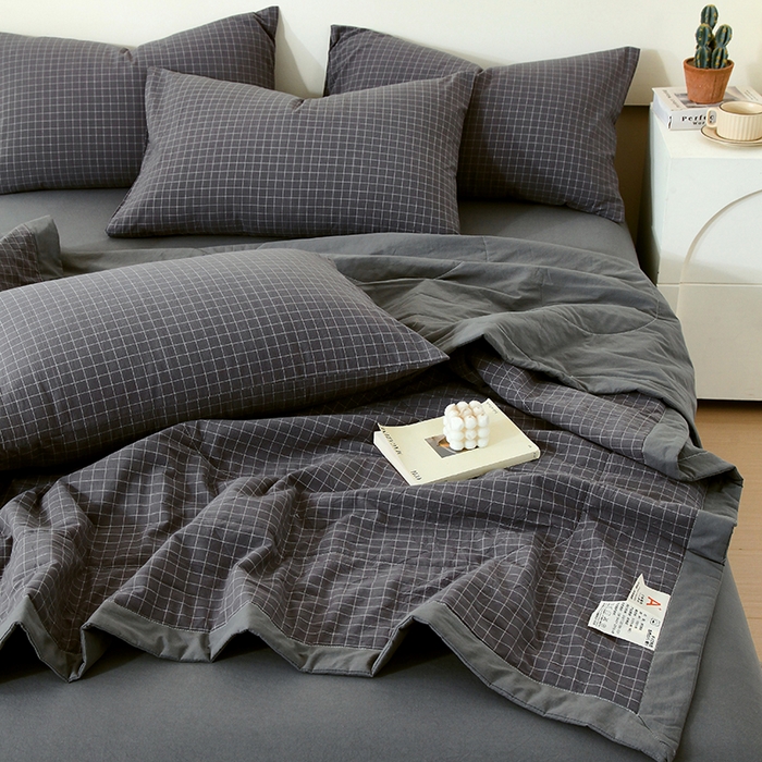 91家纺网 家纺一手货源 找家纺 春皖家纺 2026新款全棉色织宽边棉花夏被-云恋 云恋-小灰格