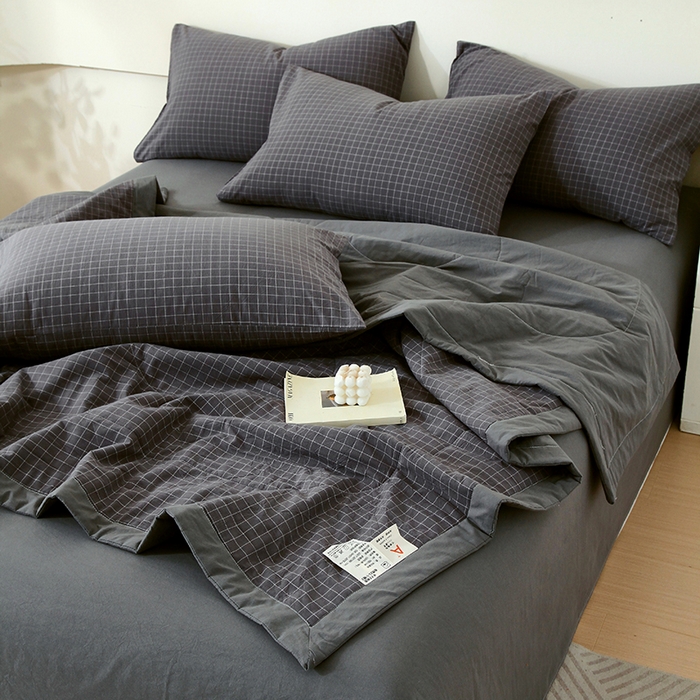 91家纺网 家纺一手货源 找家纺 春皖家纺 2026新款全棉色织宽边棉花夏被-云恋 云恋-小灰格