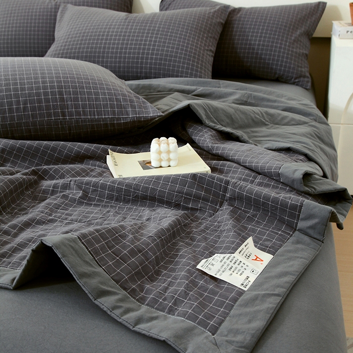 91家纺网 家纺一手货源 找家纺 春皖家纺 2026新款全棉色织宽边棉花夏被-云恋 云恋-小灰格
