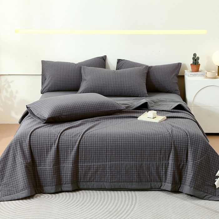 91家纺网 家纺一手货源 找家纺 春皖家纺 2026新款全棉色织宽边棉花夏被-云恋 云恋-小灰格