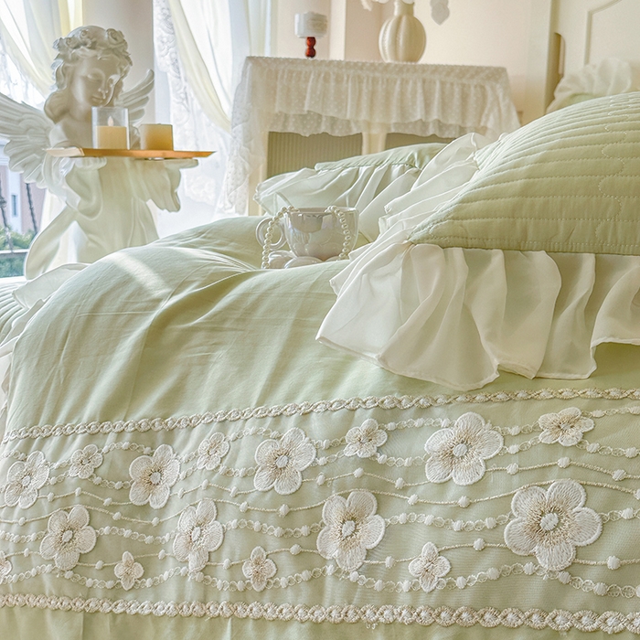 91家纺网 家纺一手货源 找家纺 网红馆（ck家纺）2026新款星河蜜语全棉床盖四件套 星河蜜语 绿