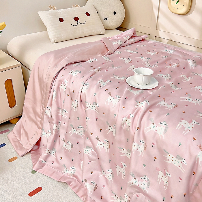 91家纺网 家纺一手货源 找家纺 御棉坊 2026春夏A类天丝活性印染儿童大豆夏被宝宝夏凉被幼儿园午睡空调被薄被子 花海小马