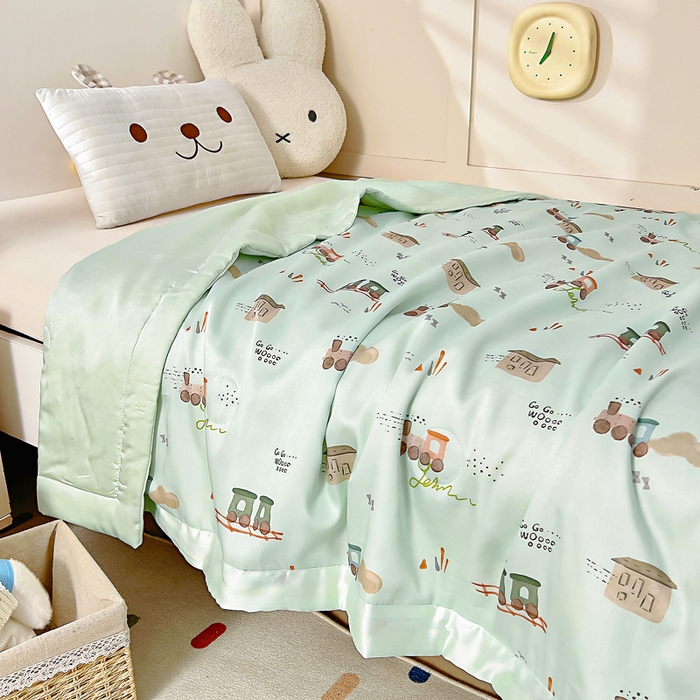 91家纺网 家纺一手货源 找家纺 御棉坊 2026春夏A类天丝活性印染儿童大豆夏被宝宝夏凉被幼儿园午睡空调被薄被子 荒野列车