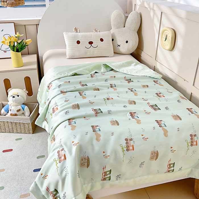 91家纺网 家纺一手货源 找家纺 御棉坊 2026春夏A类天丝活性印染儿童大豆夏被宝宝夏凉被幼儿园午睡空调被薄被子 荒野列车