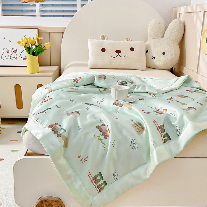 91家纺网 家纺一手货源 找家纺 御棉坊 2026春夏A类天丝活性印染儿童大豆夏被宝宝夏凉被幼儿园午睡空调被薄被子 荒野列车