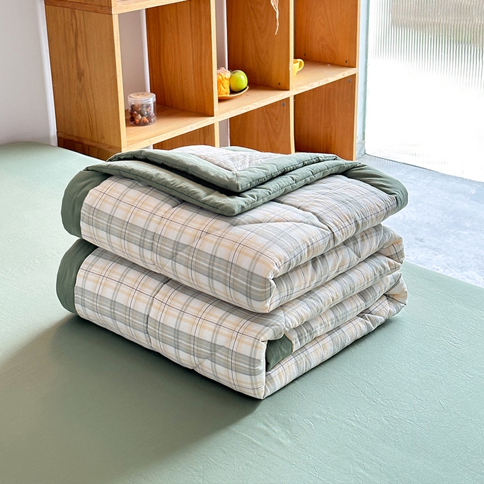 91家纺网 家纺一手货源 找家纺 春皖家纺 2026新款全棉色织羽丝绒夏被-风格1 翠竹-果条