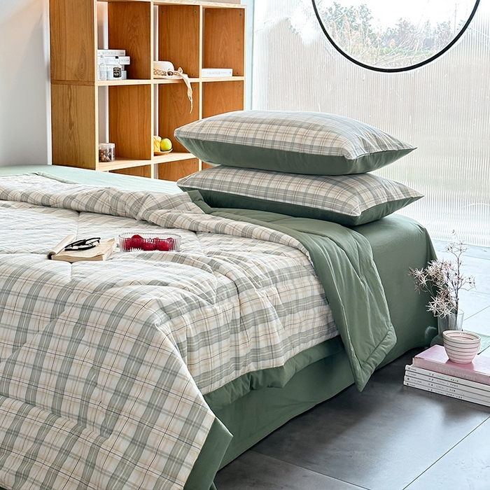 91家纺网 家纺一手货源 找家纺 春皖家纺 2026新款全棉色织羽丝绒夏被-风格1 翠竹-果条