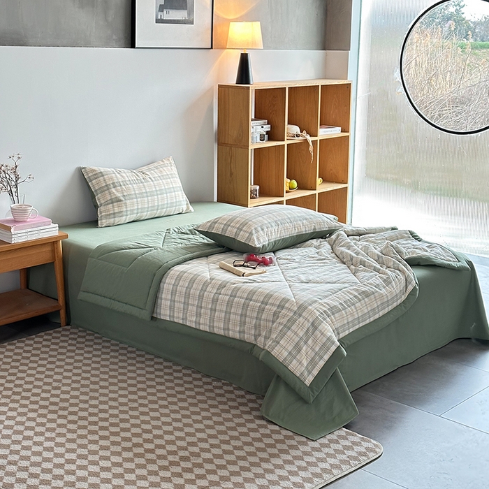 91家纺网 家纺一手货源 找家纺 春皖家纺 2026新款全棉色织羽丝绒夏被-风格1 翠竹-果条