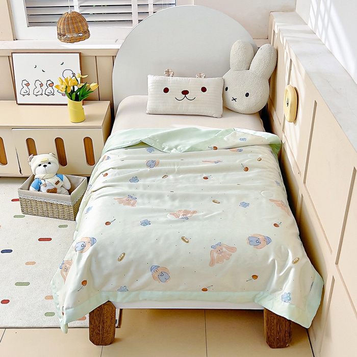 91家纺网 家纺一手货源 找家纺 御棉坊 2026春夏A类天丝活性印染儿童大豆夏被宝宝夏凉被幼儿园午睡空调被薄被子 乐乐兔