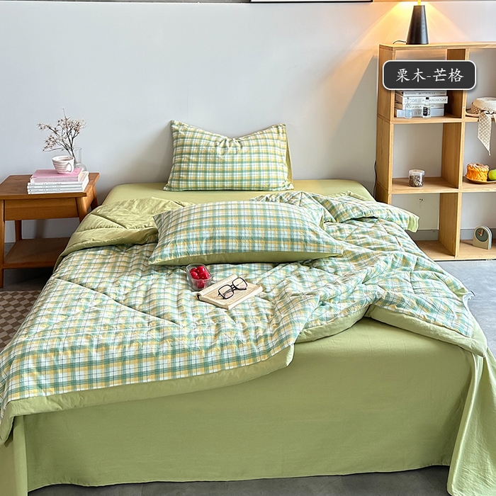 春皖家纺 2026新款全棉色织羽丝绒夏被-风格1 栗木-芒格
